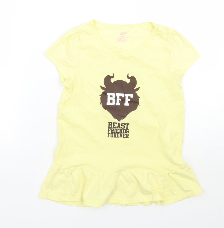 H&M Girls Yellow Basic T-Shirt Size 9 Years