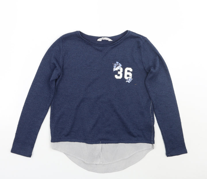 H&M Girls Blue Striped  Pullover Jumper Size 9 Years
