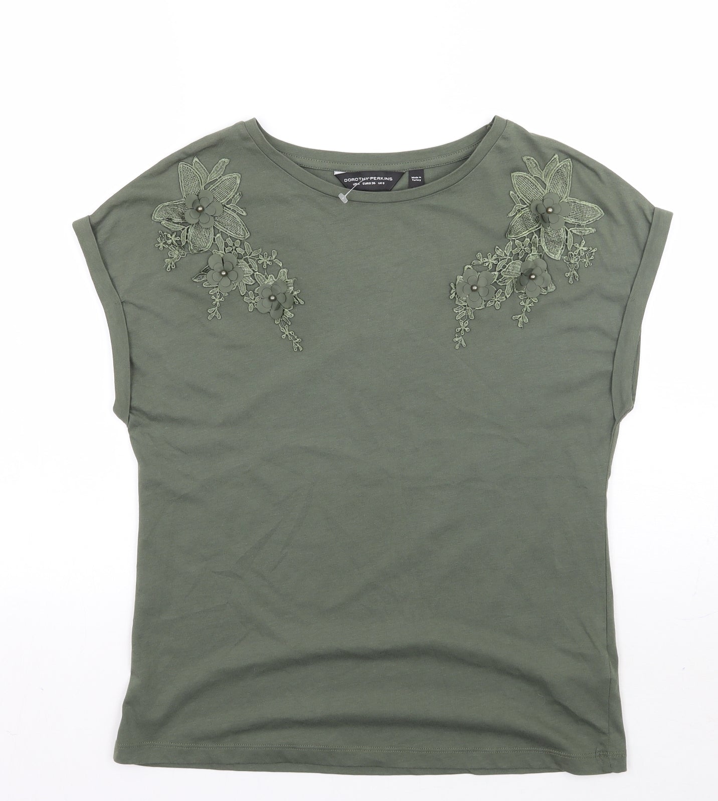 Dorothy Perkins Womens Green Floral  Basic T-Shirt Size 8