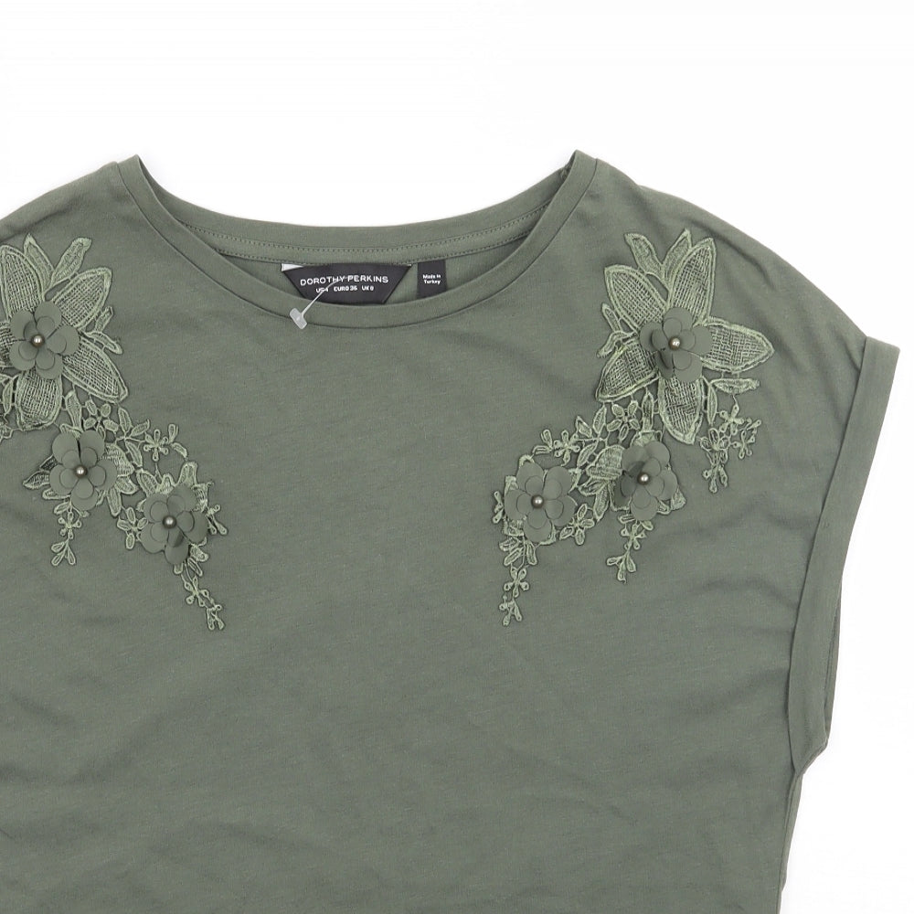 Dorothy Perkins Womens Green Floral  Basic T-Shirt Size 8