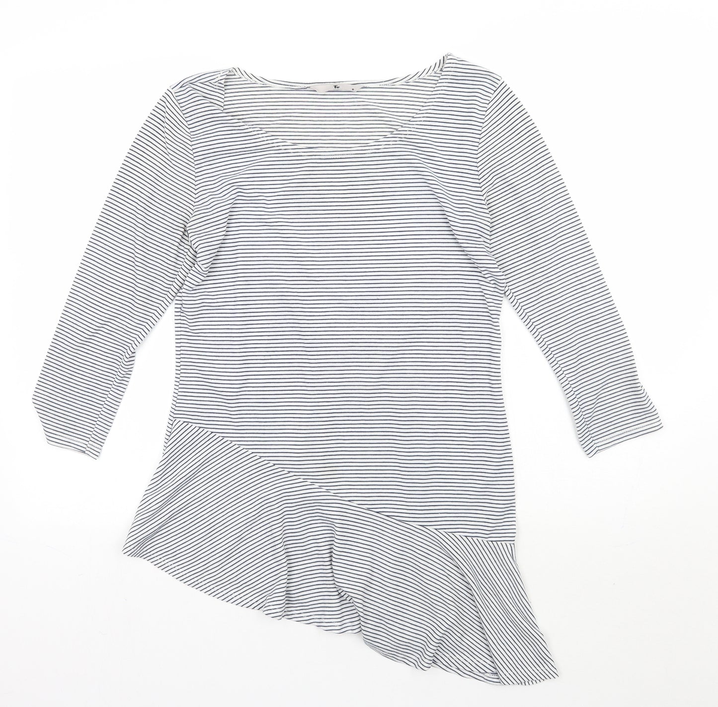 TU Womens White Striped  Basic T-Shirt Size 8