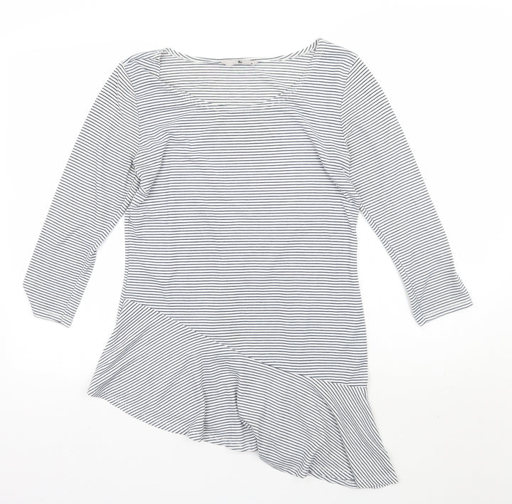 TU Womens White Striped  Basic T-Shirt Size 8