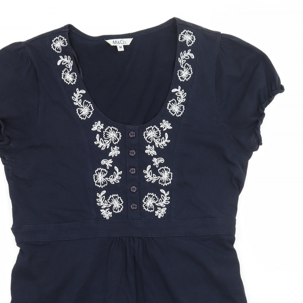 M&Co Womens Blue Floral  A-Line  Size M