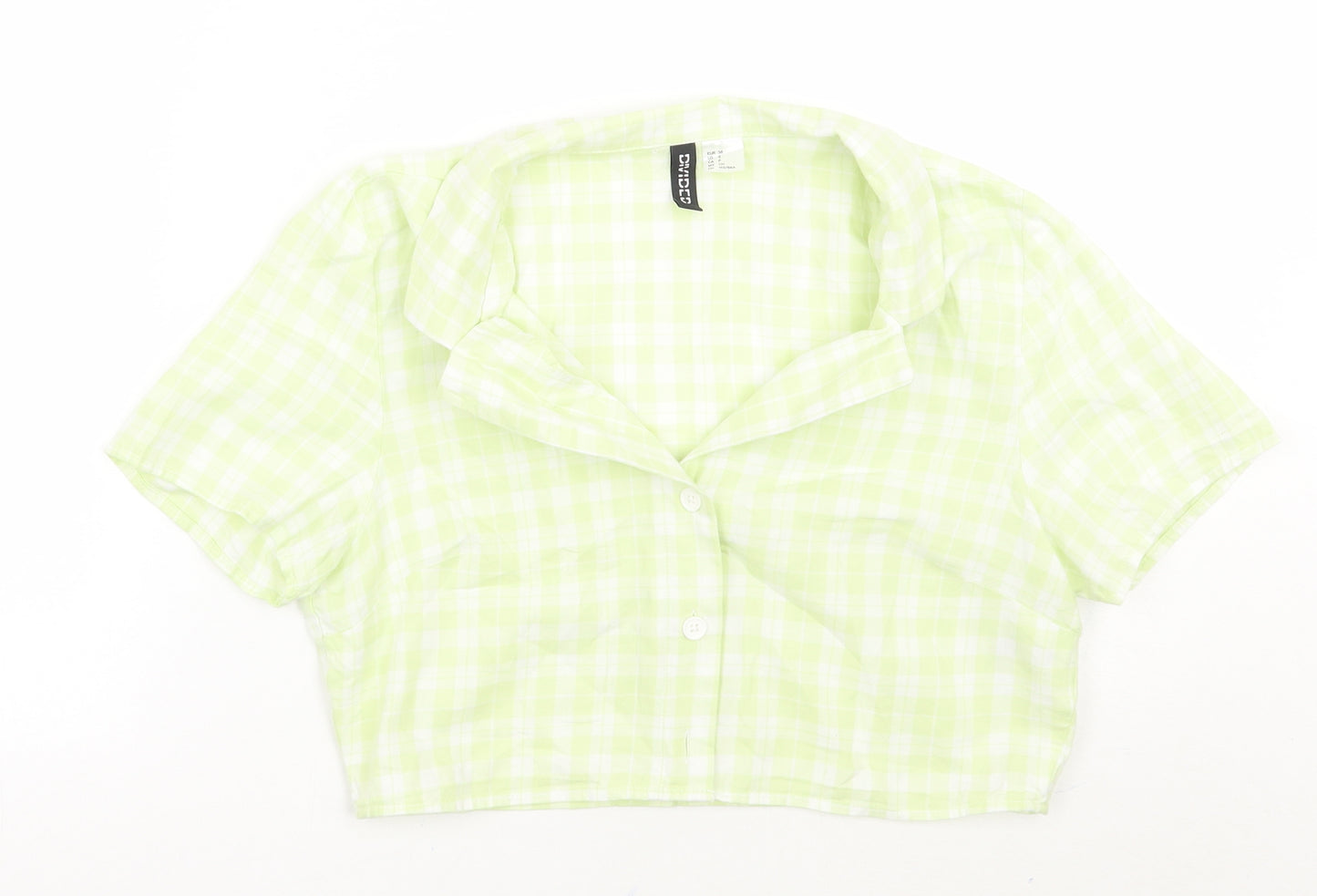 H&M Womens Green Check  Cropped Button-Up Size S