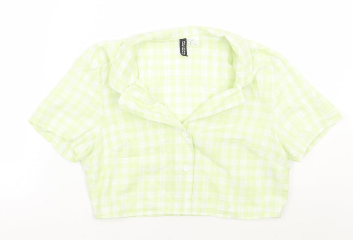 H&M Womens Green Check  Cropped Button-Up Size S