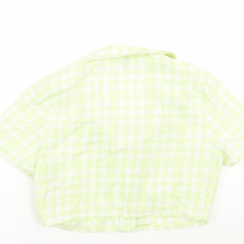 H&M Womens Green Check  Cropped Button-Up Size S