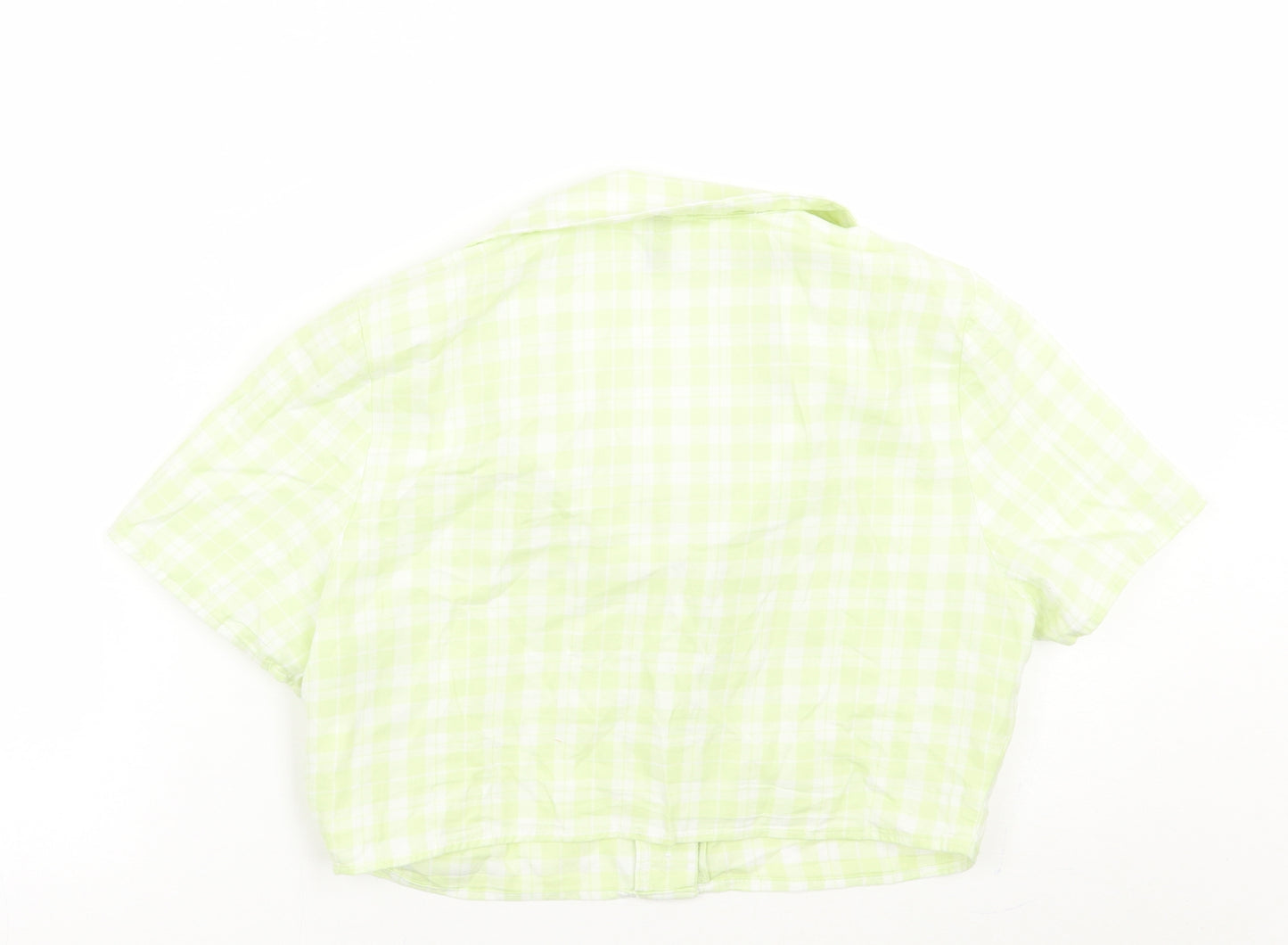 H&M Womens Green Check  Cropped Button-Up Size S