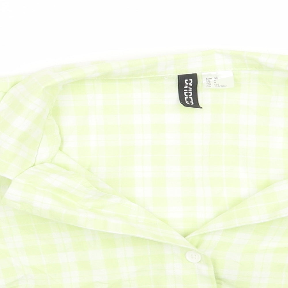 H&M Womens Green Check  Cropped Button-Up Size S