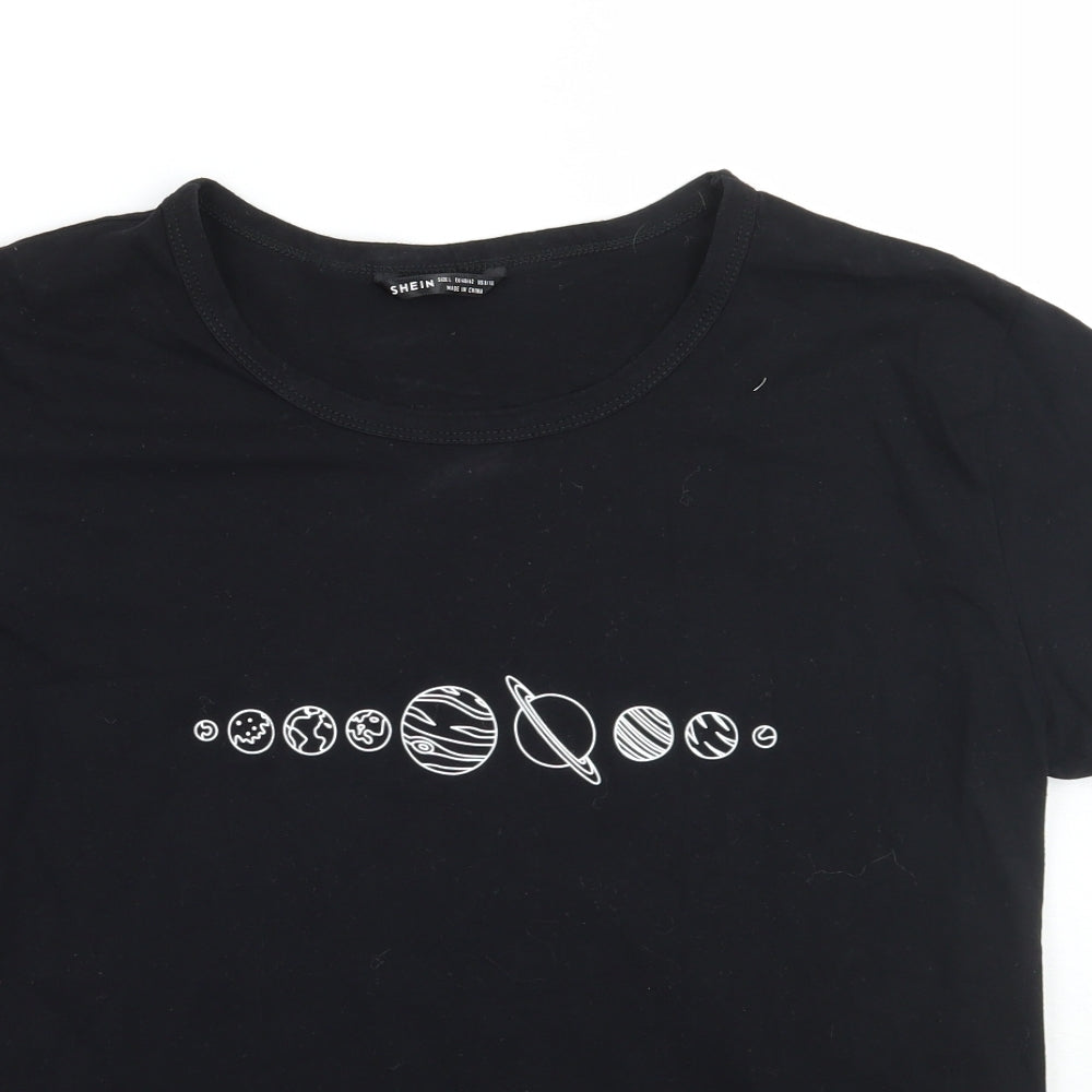 SheIn Womens Black Geometric  Basic T-Shirt Size L