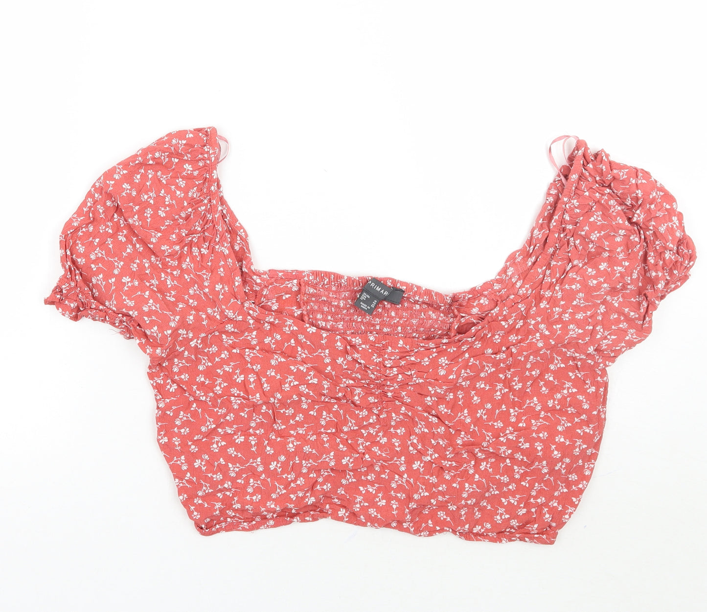 Primark Womens Pink Floral  Cropped T-Shirt Size 18