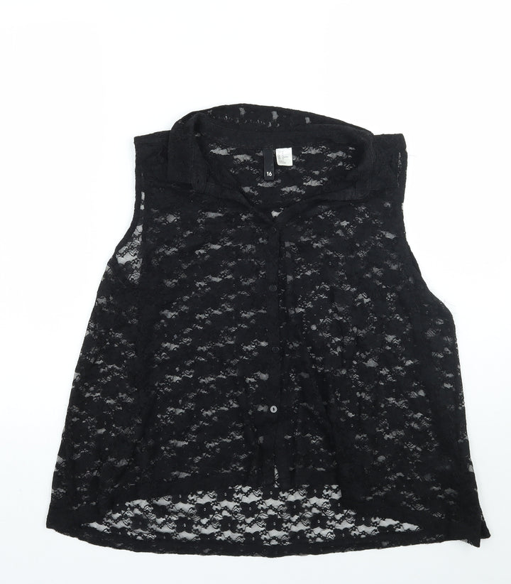 H&M Womens Black   Basic Button-Up Size 16