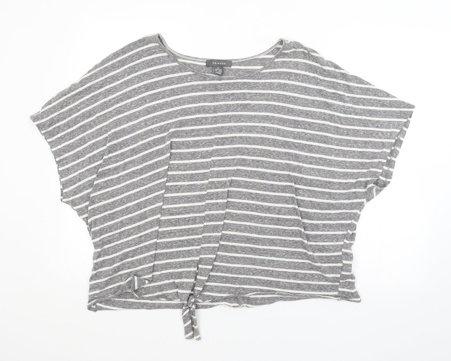 Primark Womens Grey Striped  Cropped T-Shirt Size 18