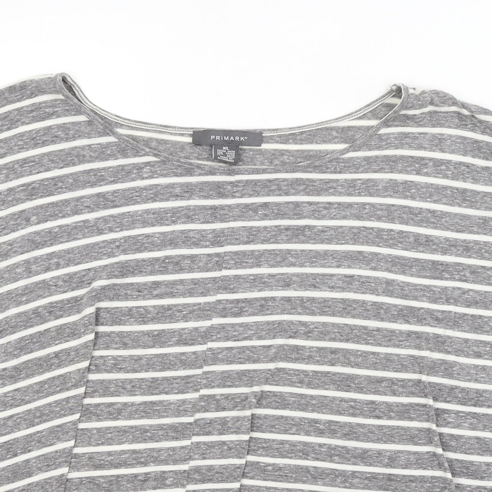 Primark Womens Grey Striped  Cropped T-Shirt Size 18