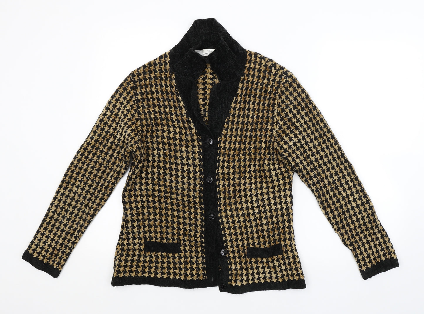 M&S Womens Brown Argyle/Diamond  Cardigan Jumper Size 10