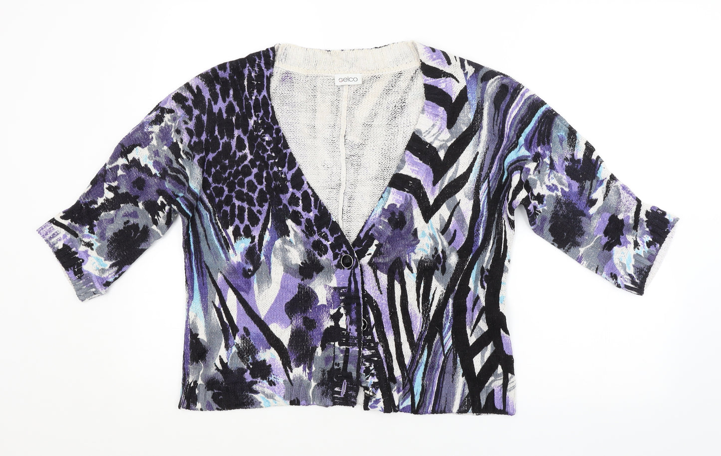 Gelco Womens Purple Animal Print  Cardigan Jumper Size 10