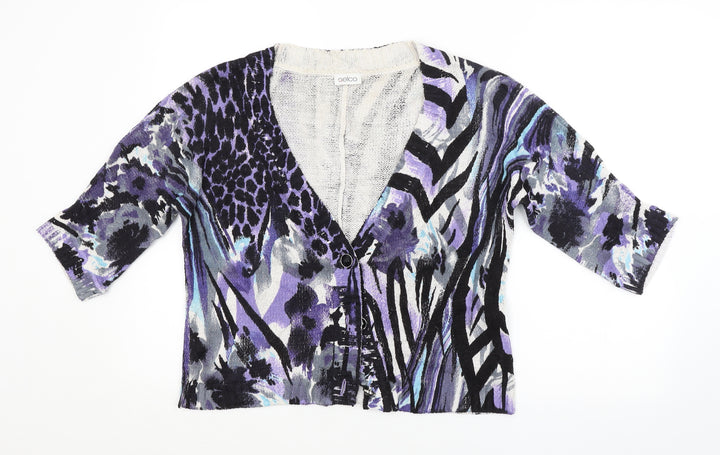 Gelco Womens Purple Animal Print Cardigan Jumper Size 10