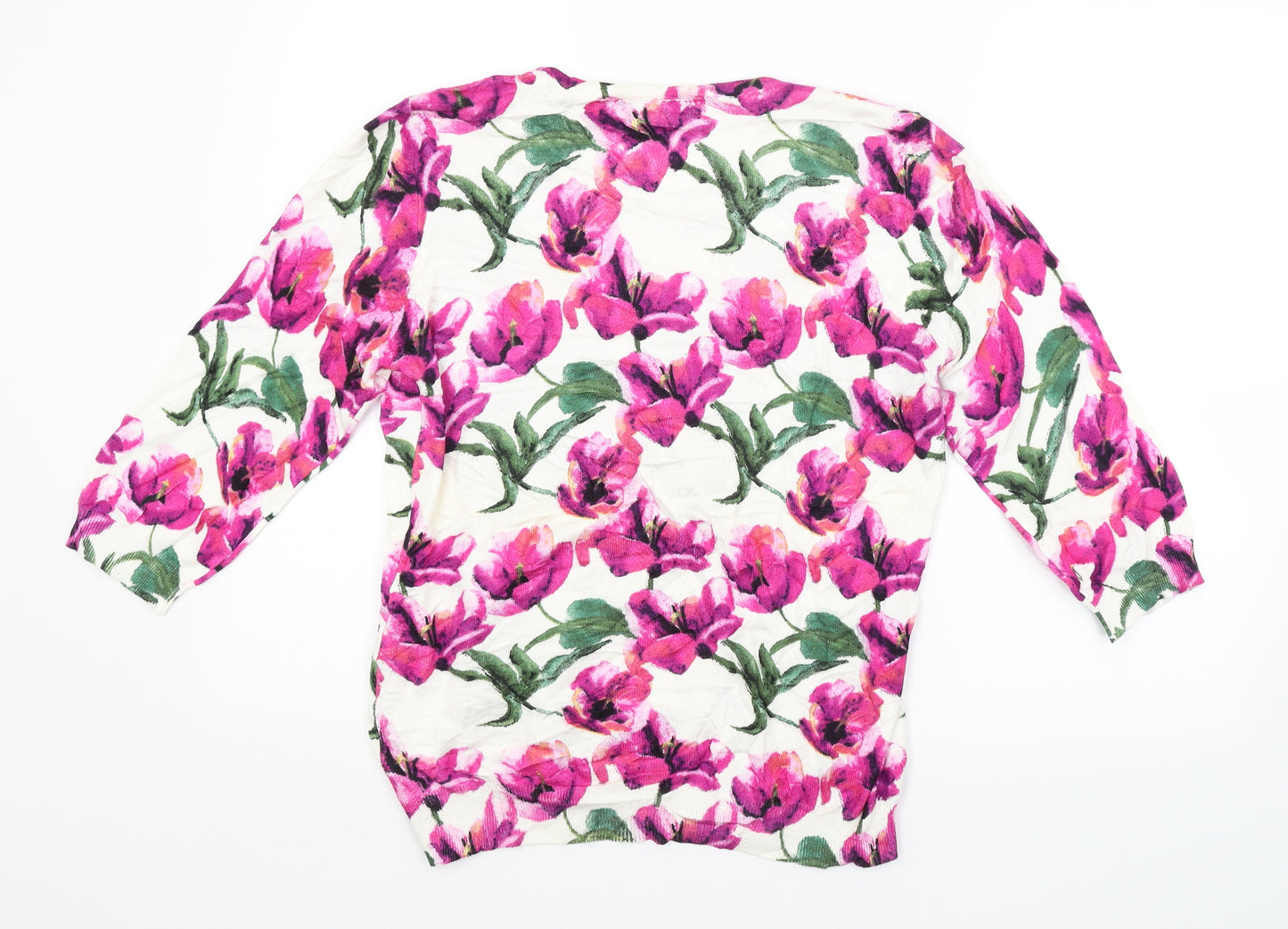MUDFLOWER Womens White Floral  Pullover Jumper Size M