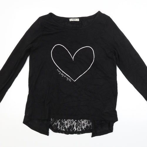 INSIDE Womens Black Floral  Pullover Jumper Size S