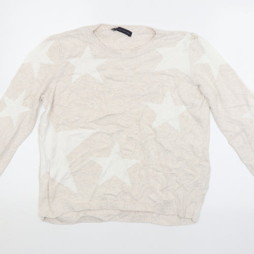 M&S Womens Beige Geometric  Pullover Jumper Size 10