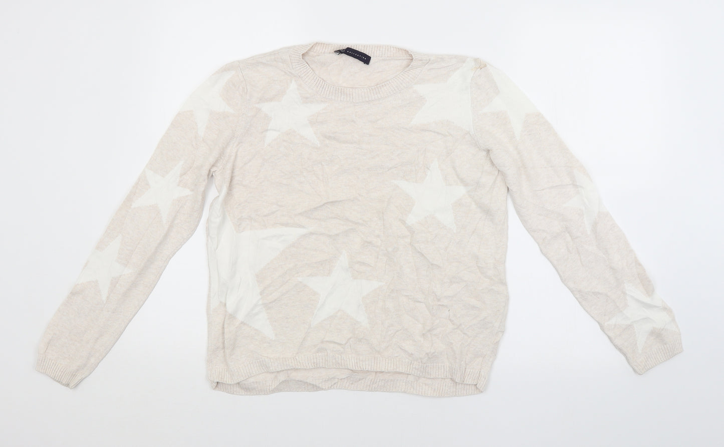 M&S Womens Beige Geometric  Pullover Jumper Size 10
