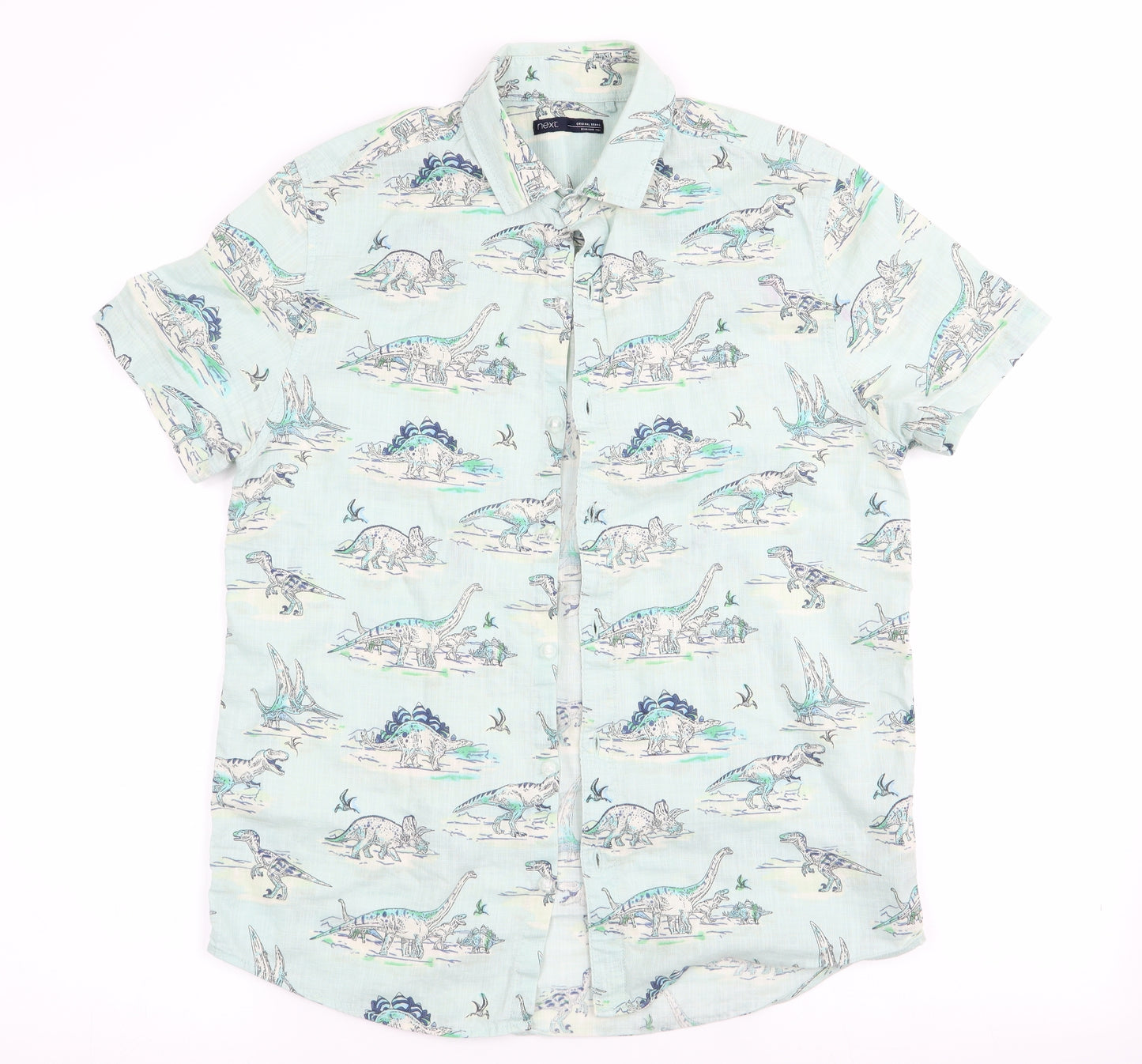 NEXT Boys Green Animal Print  Basic Button-Up Size 14 Years  - Dinasour Print
