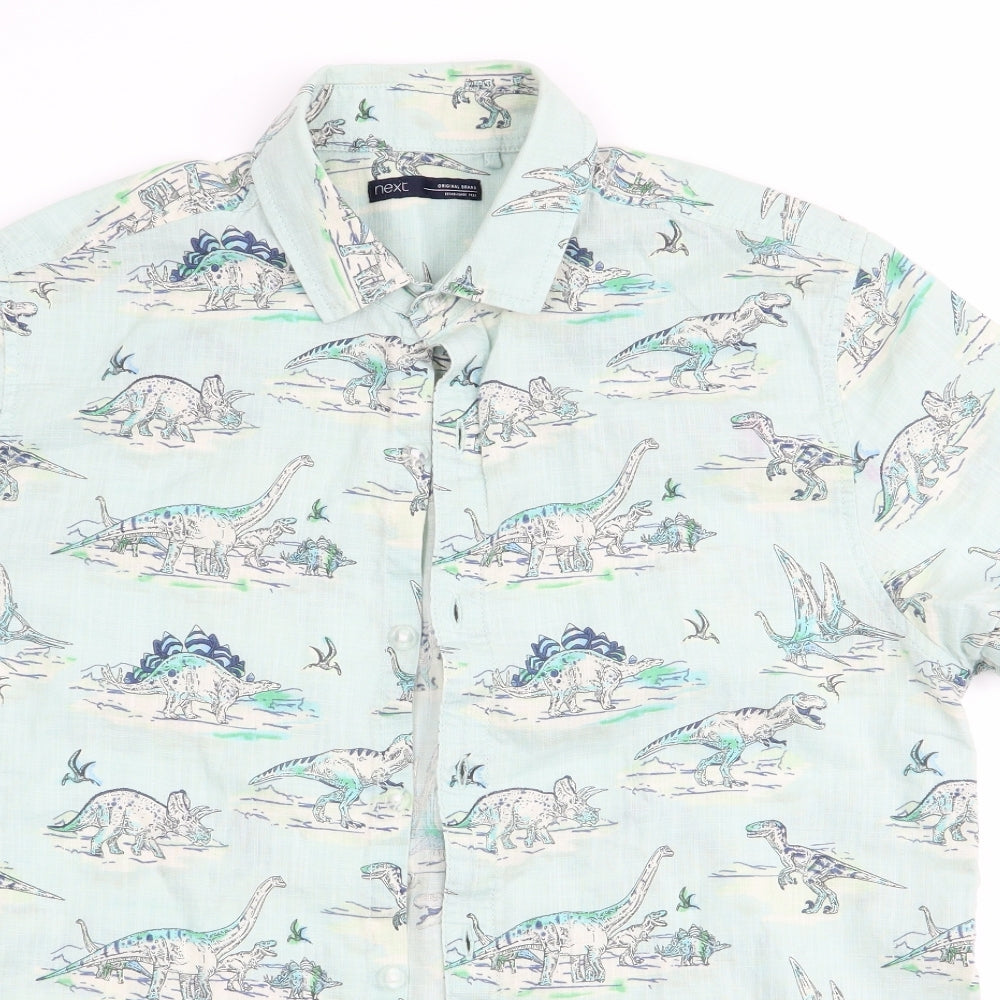 NEXT Boys Green Animal Print  Basic Button-Up Size 14 Years  - Dinasour Print