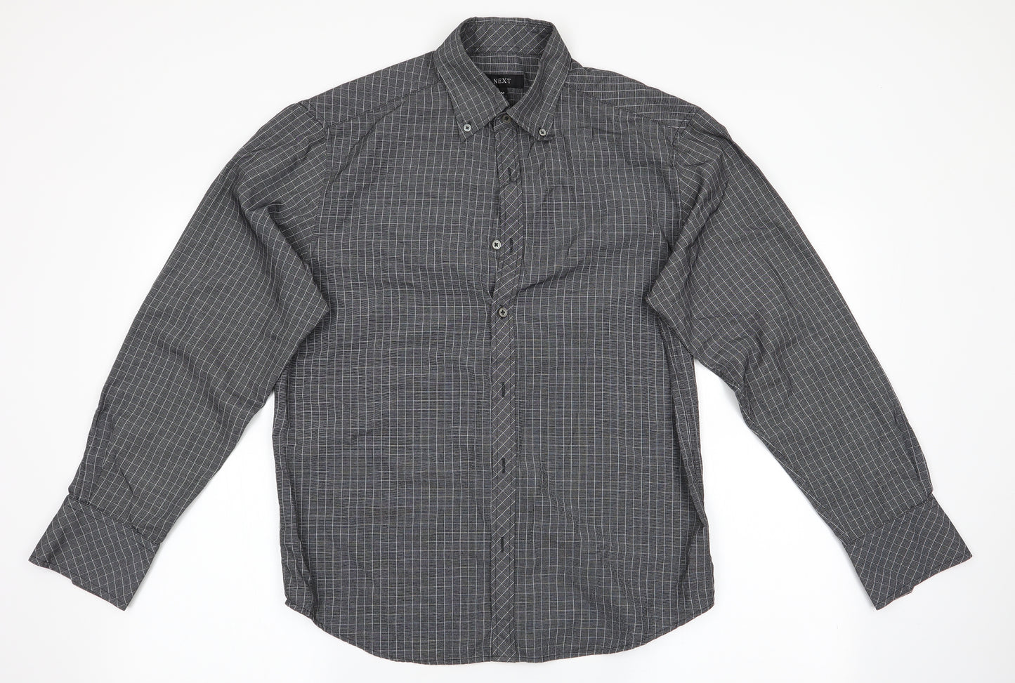 NEXT Mens Grey Check   Button-Up Size M