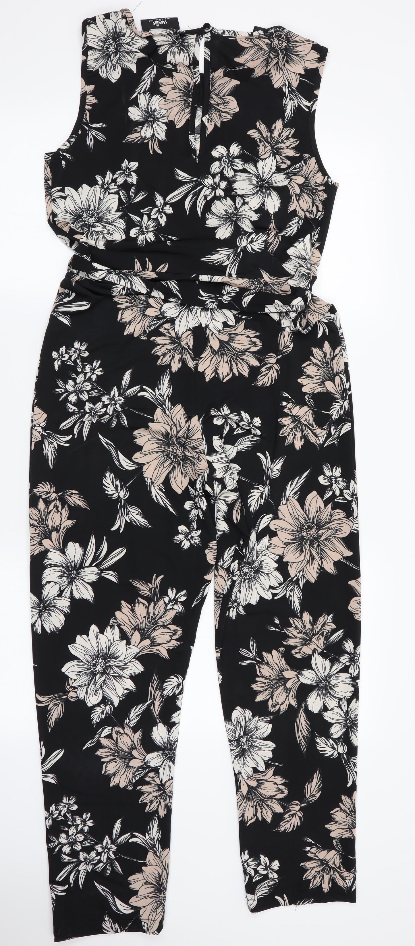 Wallis Womens Black Floral  Jumpsuit One-Piece Size 8 L26 in