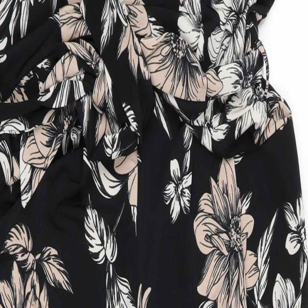 Wallis Womens Black Floral  Jumpsuit One-Piece Size 8 L26 in