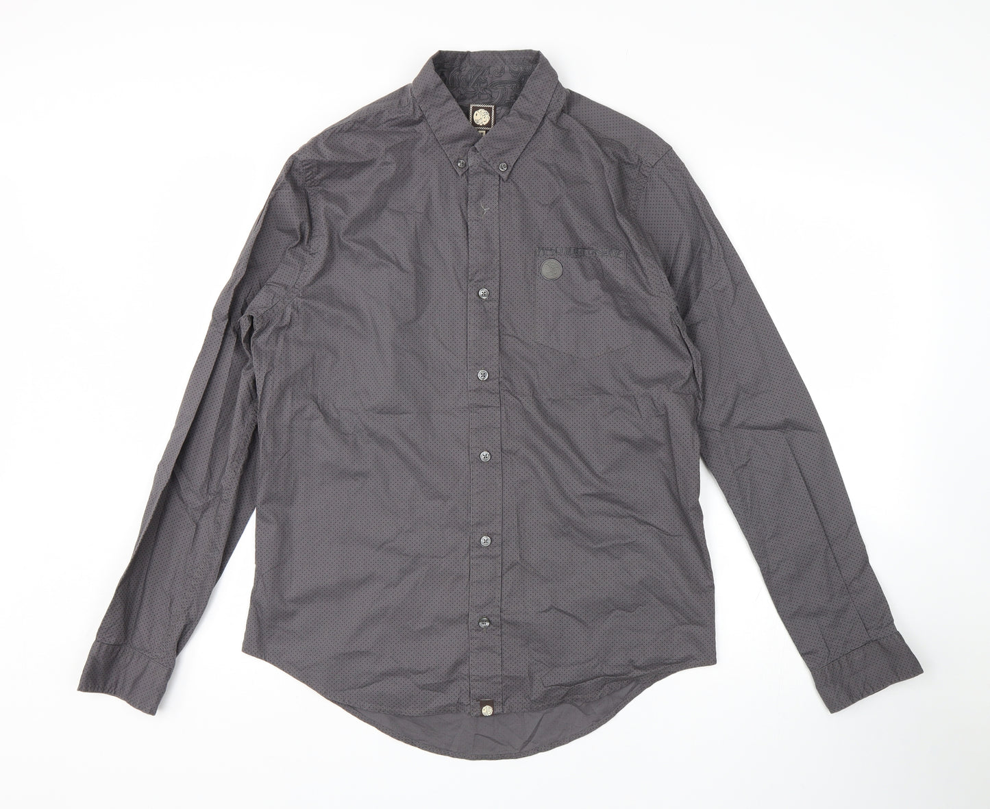 Pretty Green Mens Grey Polka Dot   Button-Up Size M