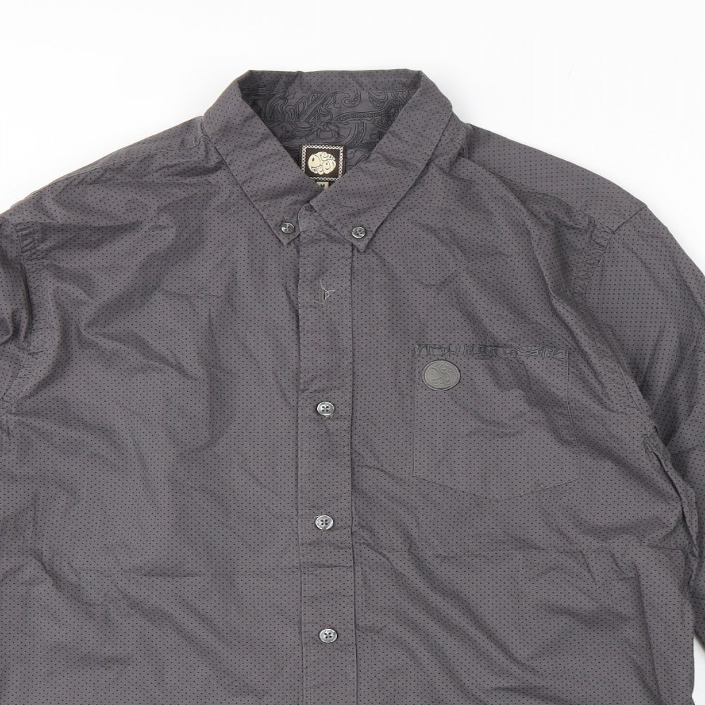 Pretty Green Mens Grey Polka Dot   Button-Up Size M