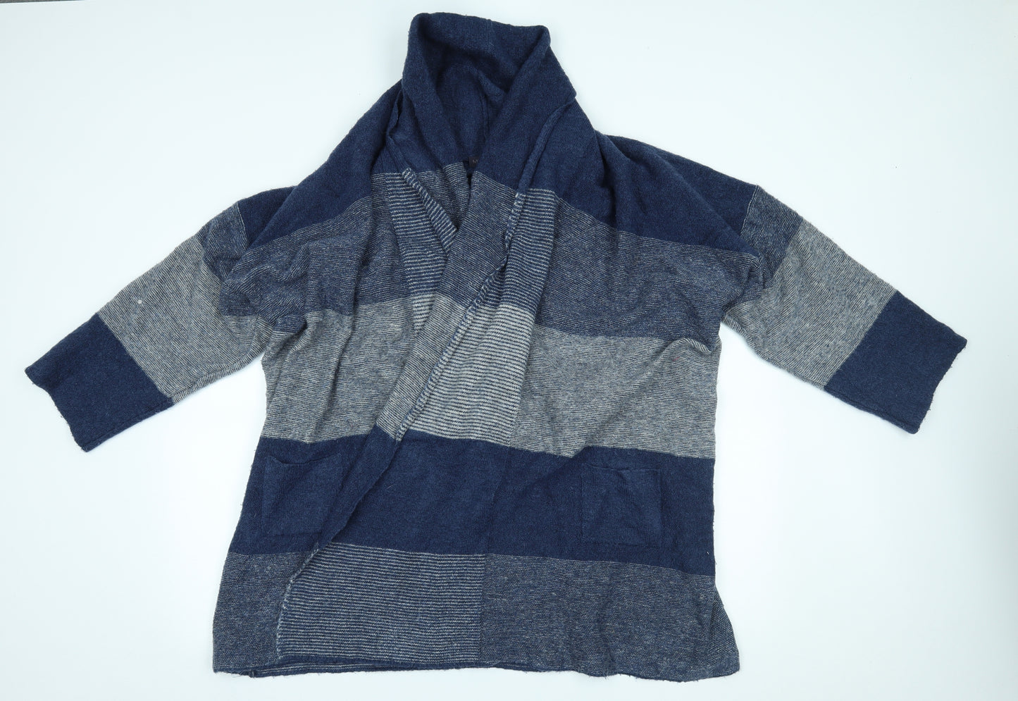 M&S Womens Blue Striped  Cardigan Jumper Size L