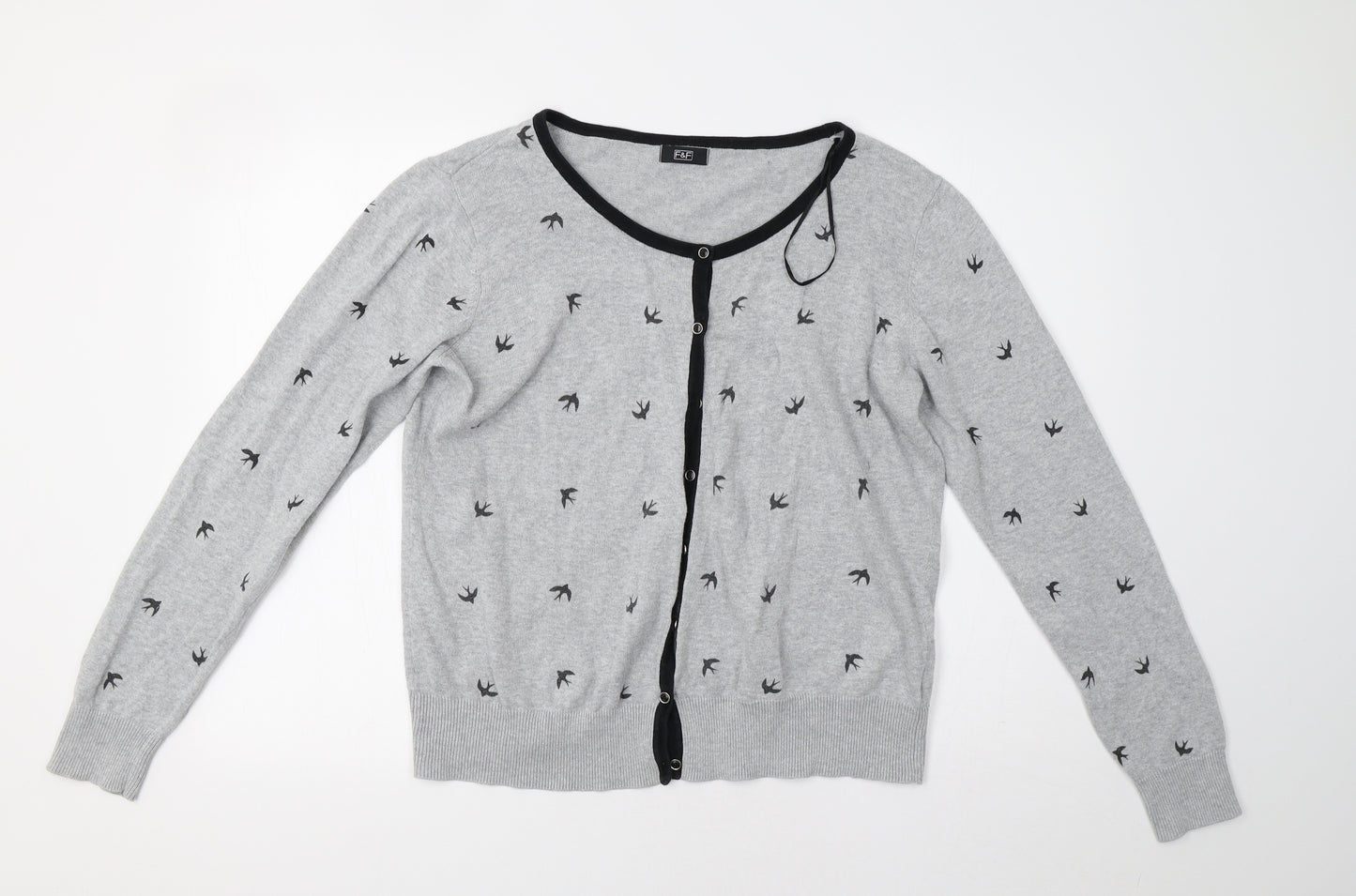 F&F Womens Grey   Cardigan Jumper Size 18  - Bird Print