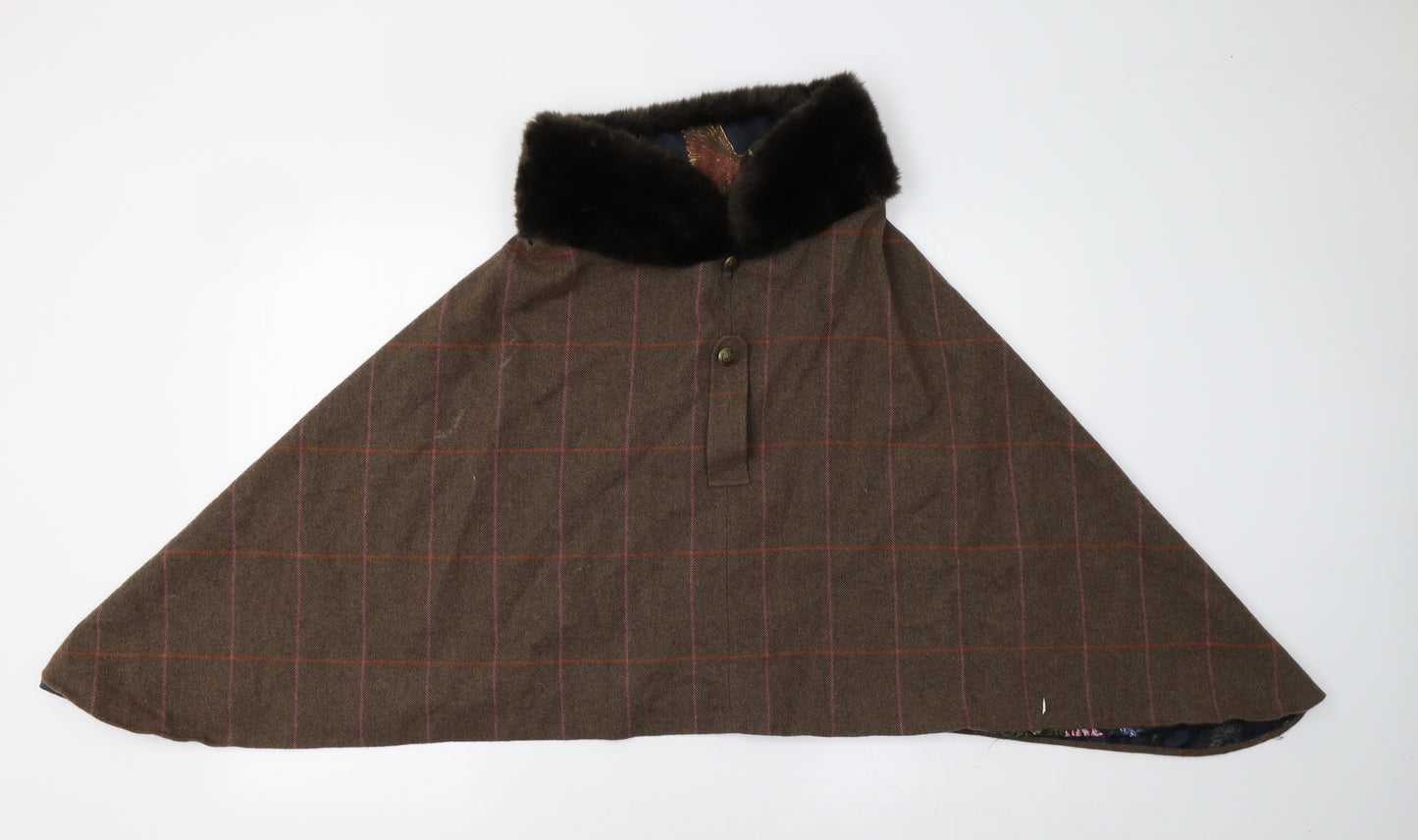 Joules Womens Brown Check  Overcoat Poncho One Size
