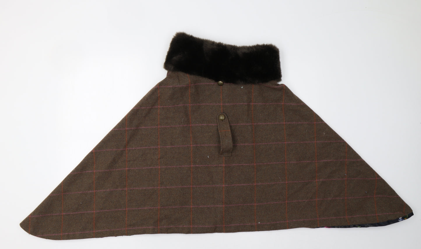 Joules Womens Brown Check  Overcoat Poncho One Size