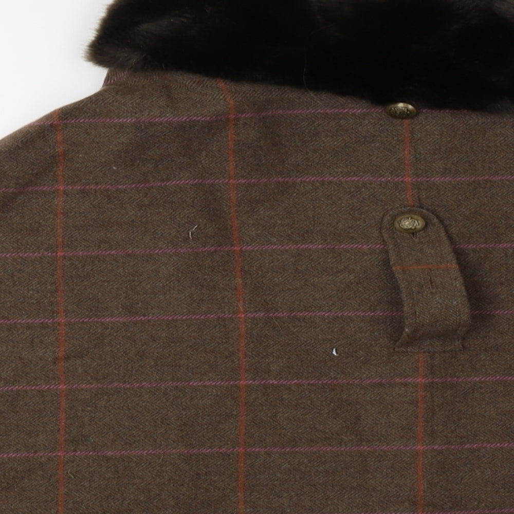 Joules Womens Brown Check  Overcoat Poncho One Size