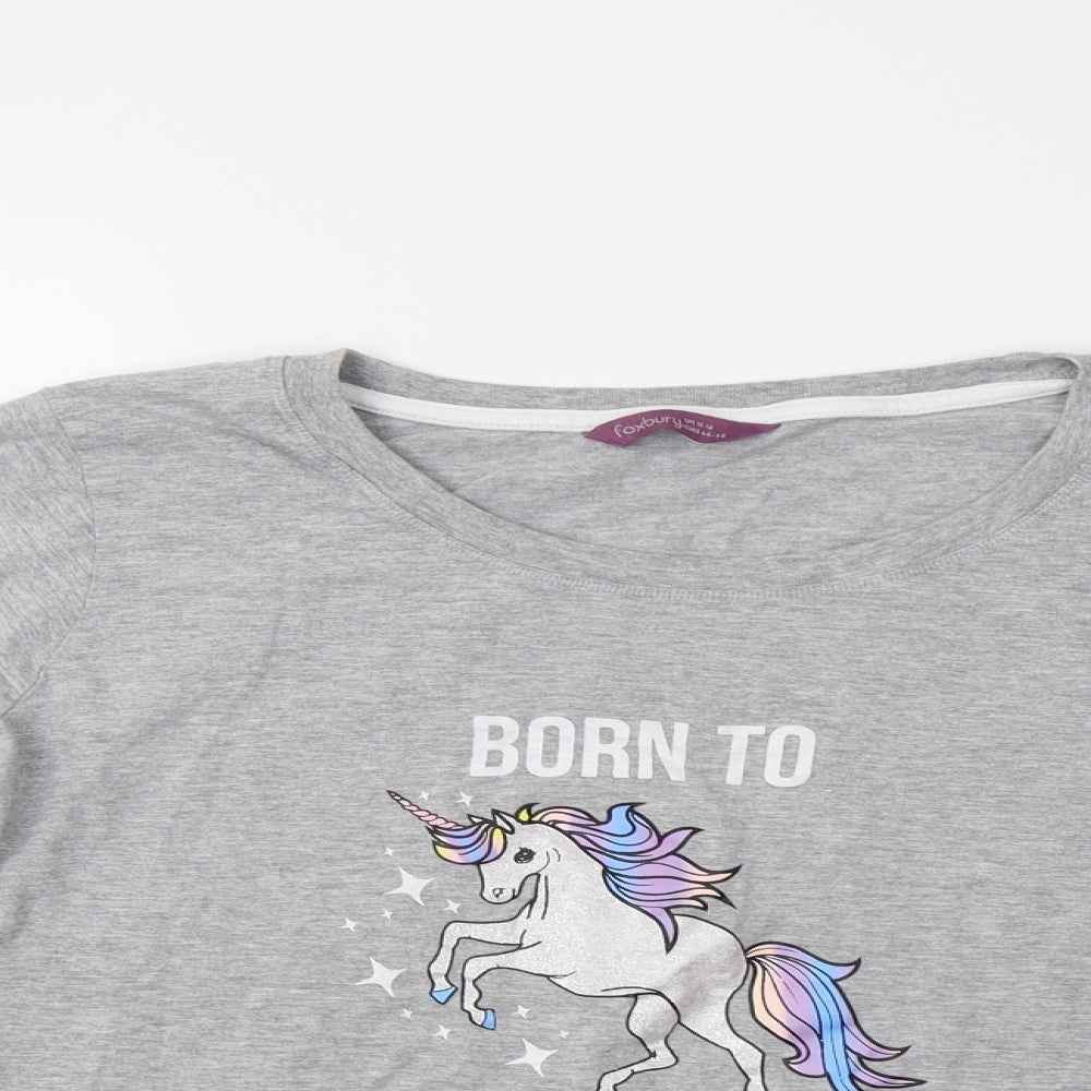Foxbury Womens Grey   Top Pyjama Top Size 16  - Unicorn
