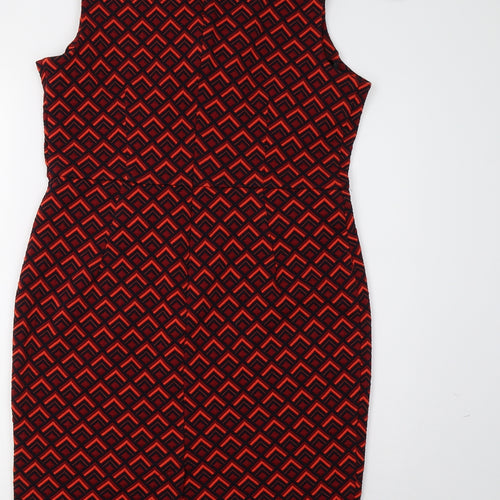 TU Womens Red Geometric  Pencil Dress  Size 14