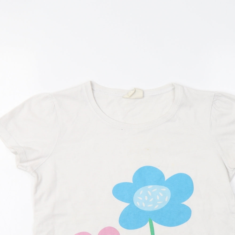 Boden Girls White Floral  Basic T-Shirt Size 11-12 Years