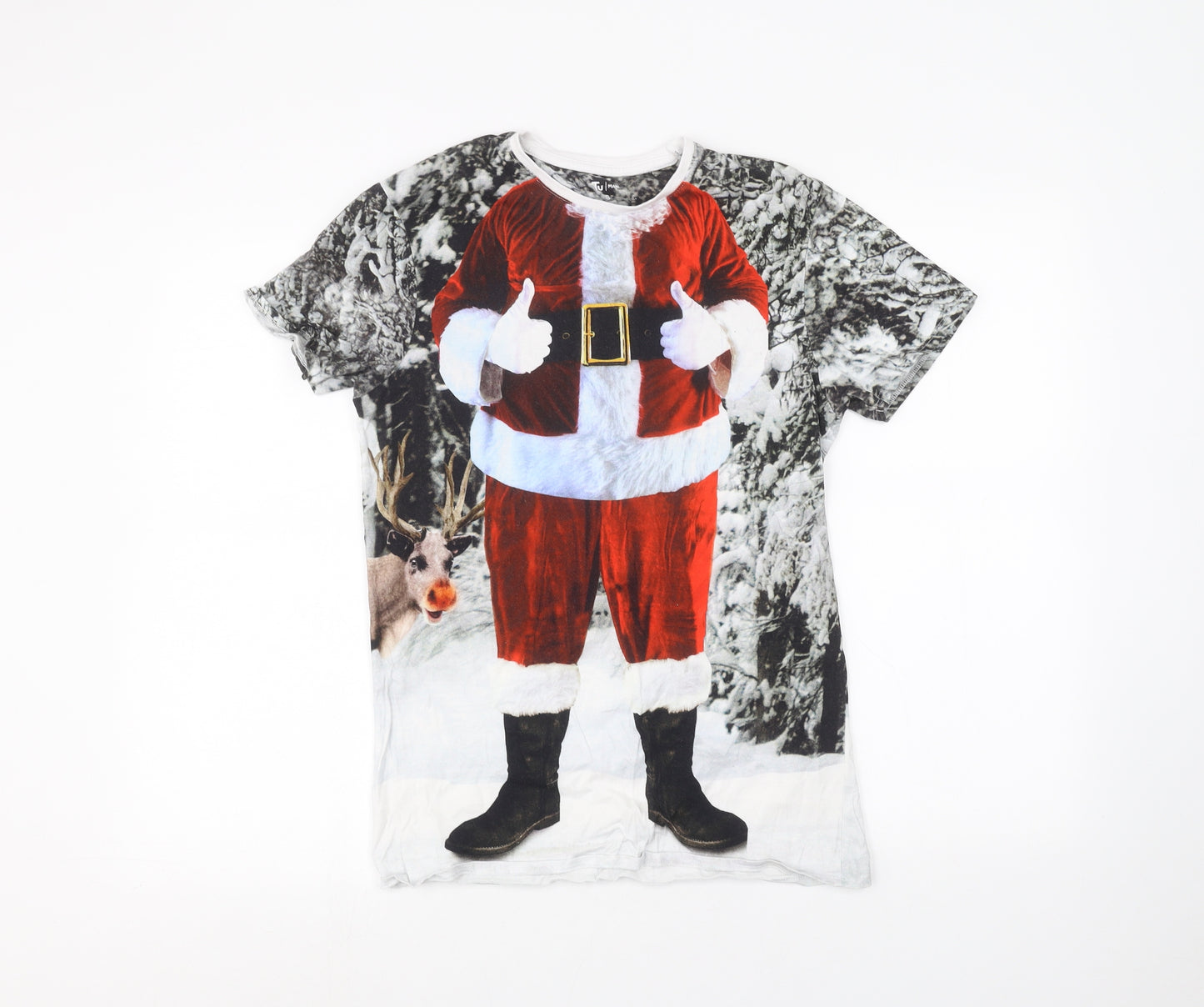 TU Mens White    T-Shirt Size S  - santa christmas
