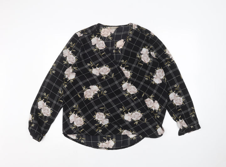 Anthology Womens Black Floral Basic Blouse Size 12