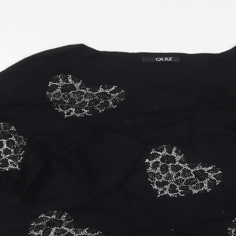 Quiz Womens Black Animal Print  Basic T-Shirt Size L