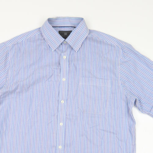 M&S Mens Blue Striped   Dress Shirt