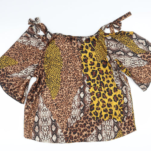 Quiz Womens Brown Animal Print  Basic Blouse Size 14