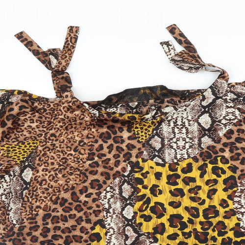Quiz Womens Brown Animal Print  Basic Blouse Size 14