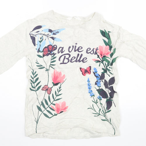H&M Womens White Floral  Pullover Jumper