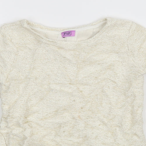 F&F Girls White Striped  Basic T-Shirt Size 6-7 Years