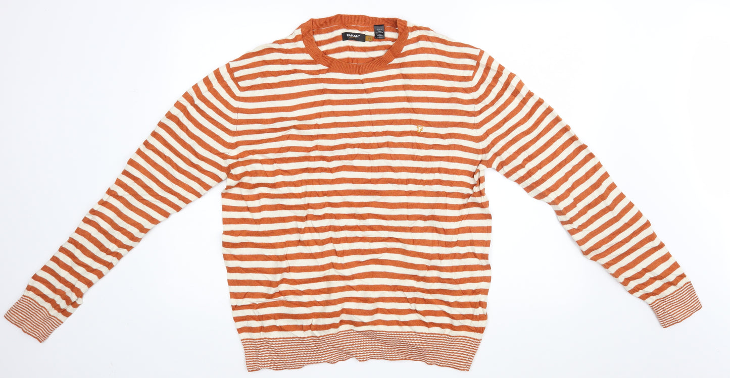 Farah Mens Brown Striped  Pullover Jumper Size XL