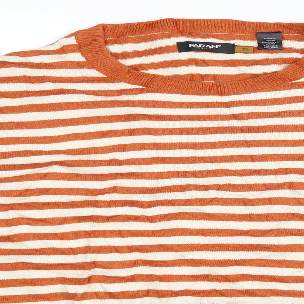 Farah Mens Brown Striped  Pullover Jumper Size XL