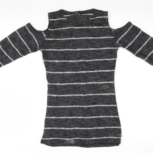 Trendy Womens Grey Striped  Pullover Jumper Size M